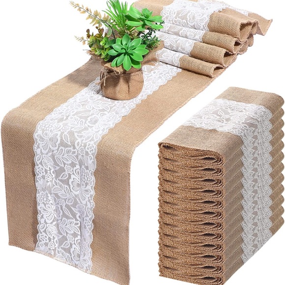 Burlap and lace table runner - Picture 3 of 7